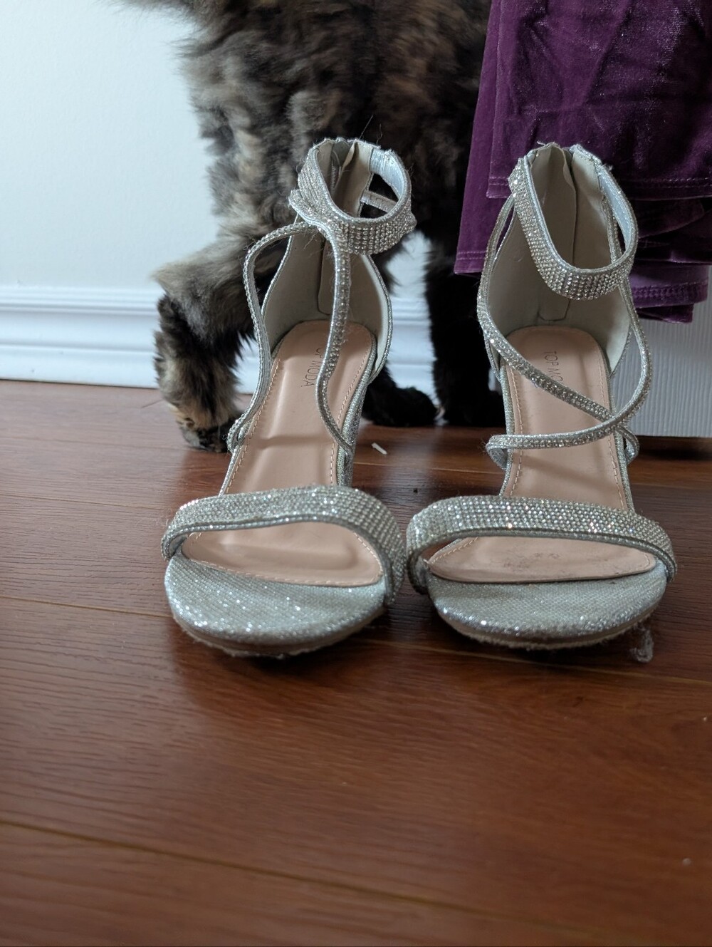 TOP Moda Silver Rhinestone Block Heels - Picture 3 of 7